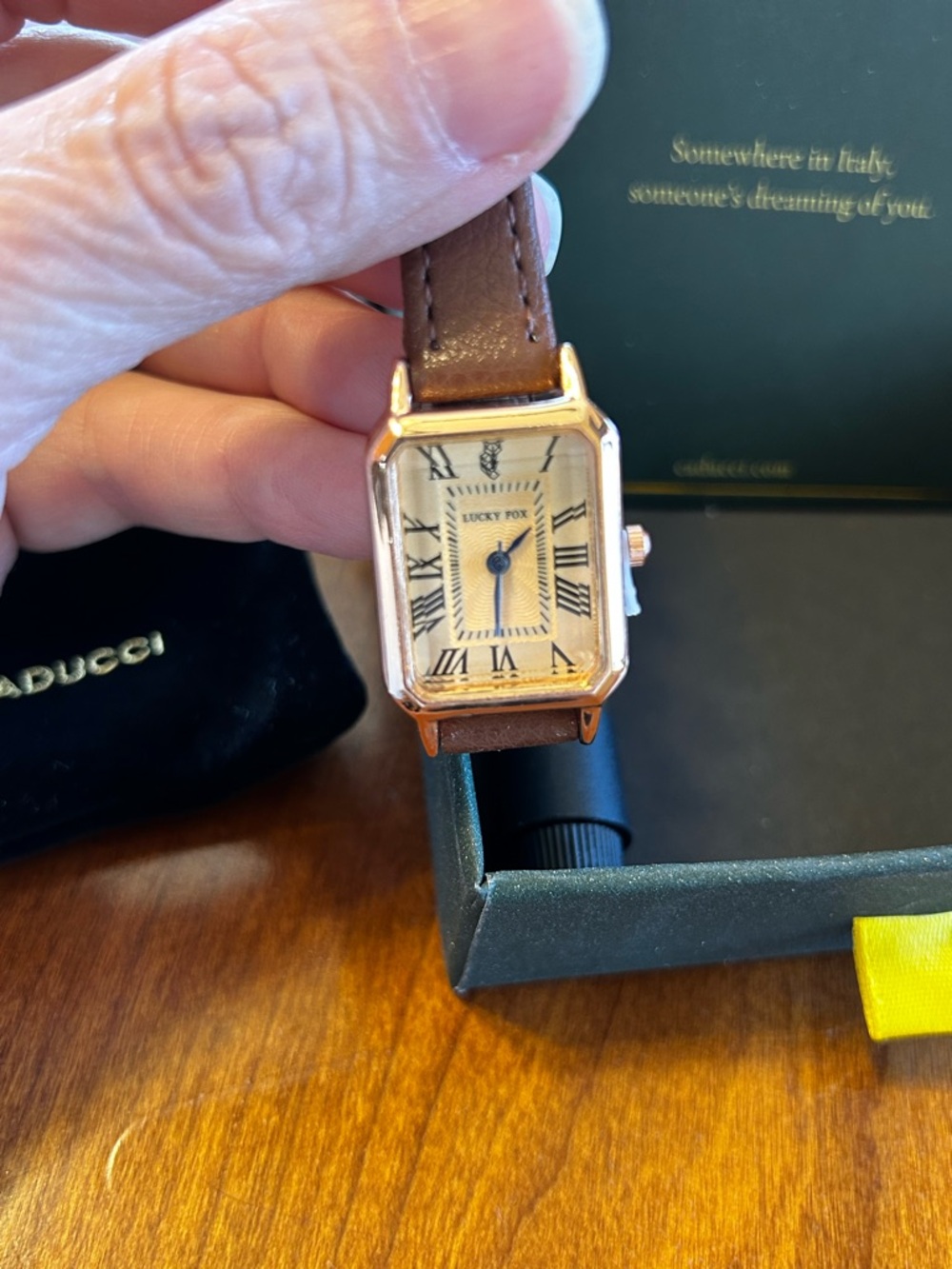 Women’s Caducci "Lucky Fox" Vintage-Style Rectangular Watch – Brand New in Box - Picture 4 of 7